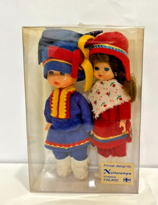 NIP Finish Design by Noitarumpu Boy Girl Dolls 5  Vintage Set Of 2 Please Read