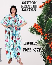 Indian Sky Blue Floral Kaftan Night Maxi Gown Dress Women's Clothing Kaftan US