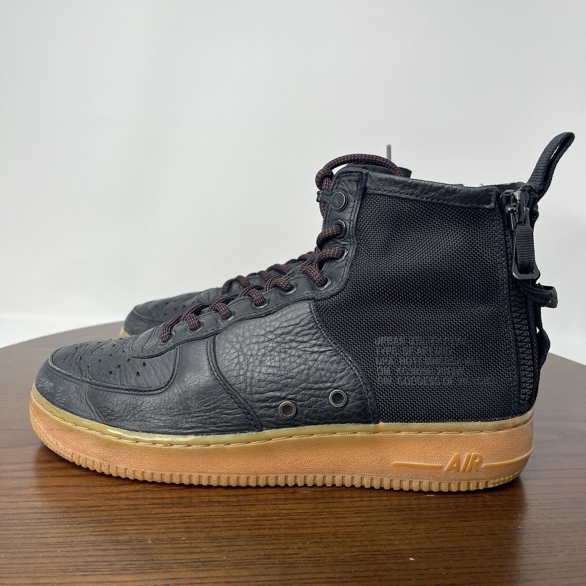 Nike Air Force Shoes Men's Black Leather Mid Gum Urban Utility  917753-003