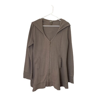 XCVI Hooded Zip Front Jacket Brown Cotton Size Medium