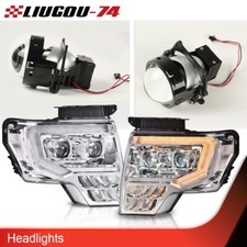 Pair Chrome/Clear LED DRL Headlights Front Lamps Fit For 09-14 Ford F-150 Pickup