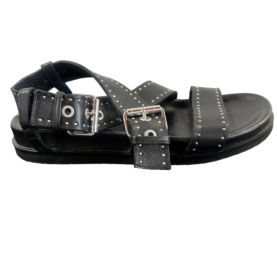Sandalias ALLSAINTS Nina Hebilla Correa Cuero Negro/Plateado Talla 39 EU/US 9 Foto 4 de 4
