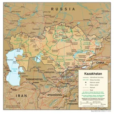 Kazakhstan Physical Geography Physiographic Map Country Nation Poster Print