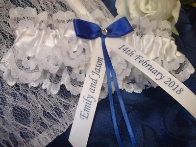 LUXURY HANDMADE PERSONALISED WEDDING GARTER SOMETHING BLUE BRIDE GIFT - Image 1 of 4