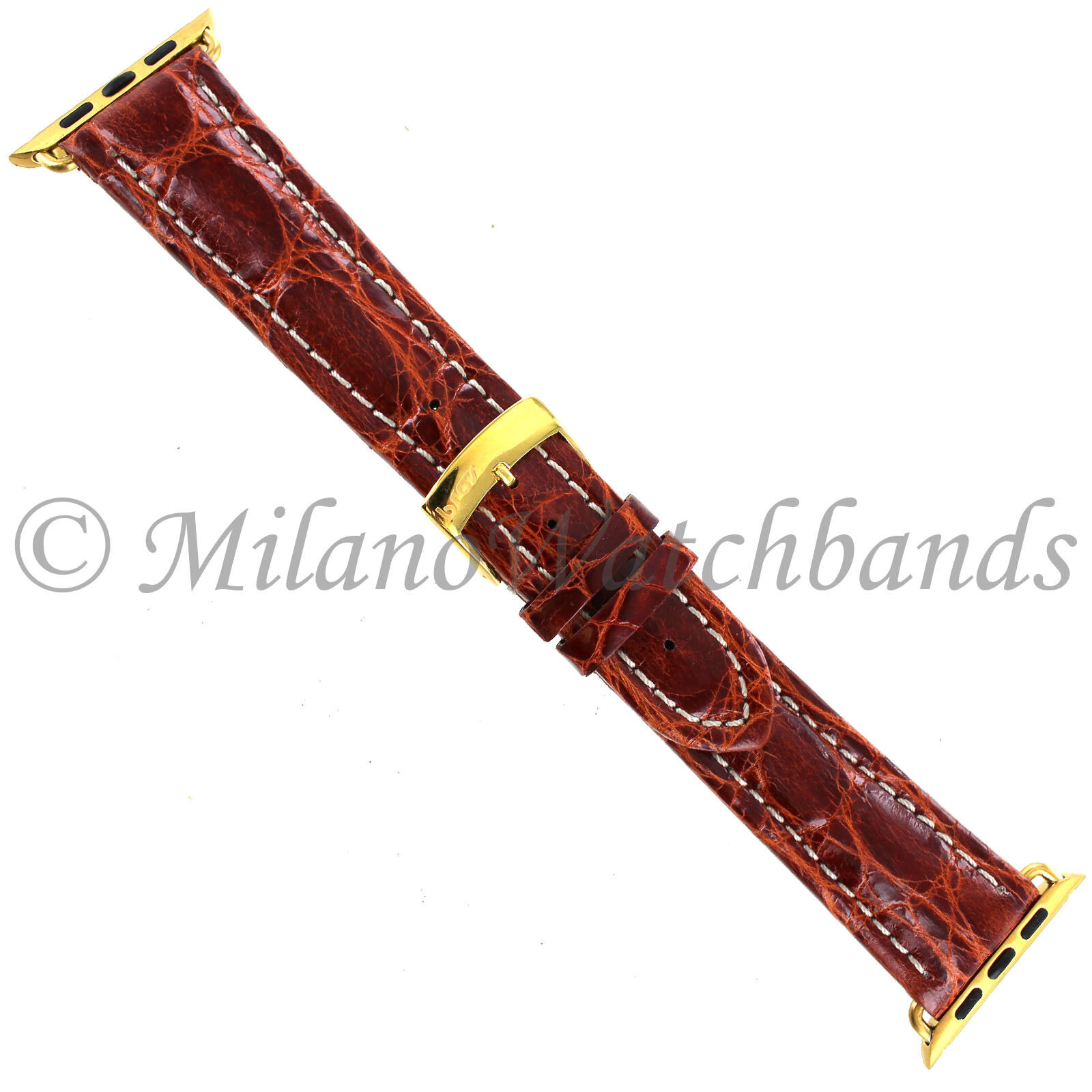 38mm Milano Tan White Stitched Gen.Crocodile Mens Band XL - FITS APPLE WATCH 1&2