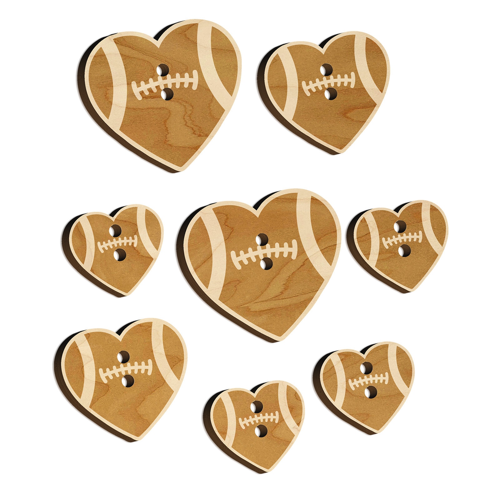 Heart Shaped Football Sports Wood Buttons for Sewing Knitting Crochet DIY Craft