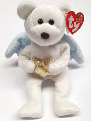 TY Beanie Babies, Teddybär ''Star'' mit blauen Flügeln und Goldherz, H 20 cm