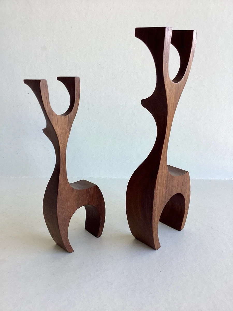 Danish Vintage Mid Century Carved Wooden Teak Reindeer Sculptures