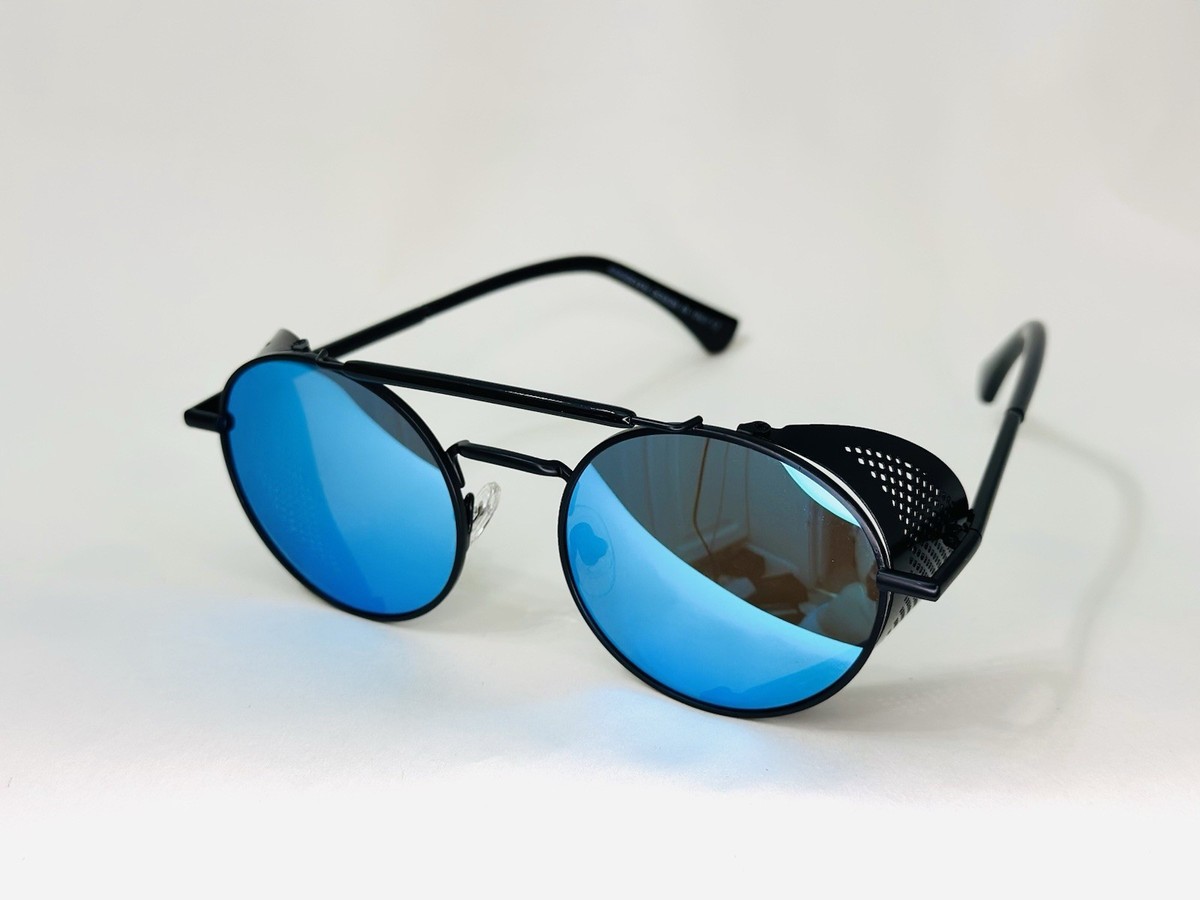 Retro Round Mirrored Sunglasses Polarized Black Metal Frame  display picture 1