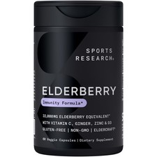 Elderberry 500mg Vitamin D C Ginger Zinc High Extract Non-GMO Gluten Free 60 ct