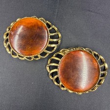 Vintage MUSI Shoe Clips Brown Tortoise Oval Shape Gold Tone, Fashion Accessories