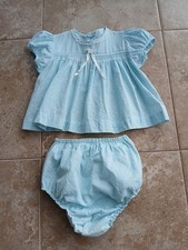 Vintage Baby Girl Cottagecore Swiss Dot Blue Dress Diaper Cover