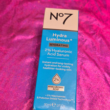 No7 Hydra Luminous+ Hydrating Face Serum 2% Hyaluronic Acid 1 fl oz