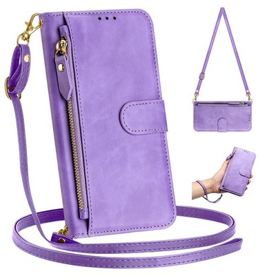 For iPhone Samsung Honor Zipper Leather 7Card Wallet Case Bag Flip Stand Cover