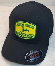John Deere Quality Farm Equip Emb Patch On Flexfit 6377 Black L/XL 7 1/4 - 7 5/8