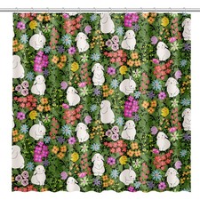 Kids Shower Curtain for Bathroom with Fun Floral Butterflies Cute Bunnies Spr...