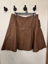 Lauren Ralph Lauren Brown Cotton Leather Look Swing Skirt Size 8