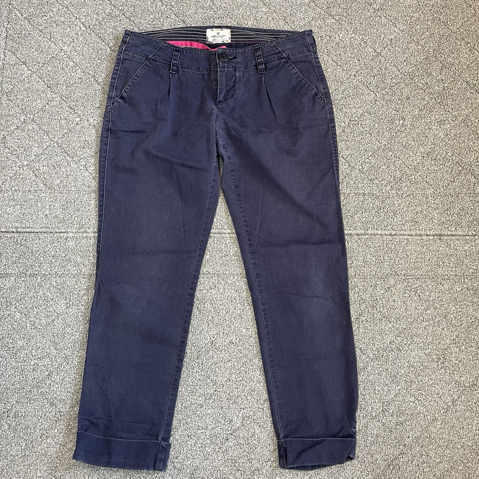 American Eagle Crop Cuffed Pants Women’s Size 4 Blue Cotton Stretch Low Rise
