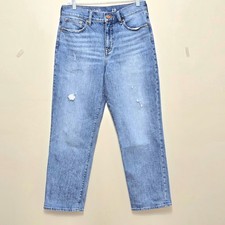 J.Crew Classic Straight Jeans High Rise Organic Cotton Distressed Blue Denim 28