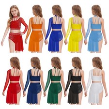 Kids Girls Dress Tango Shirt With Skirts Long Sleeve Crop Top And Skirt Dance