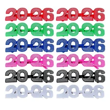 12 Pack of 2026 New Year's Crystal/Glittered/Solid/Metallic Plastic Party Glasse