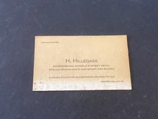 H. Hillegass Race Sport Sprint Car Body Maker Business Card Allentown PA
