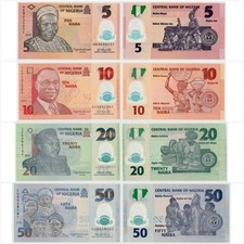 NIGERIA Set 4 pcs 5 10 20 50 Naira 2024-2025 Polymer Uncirculated