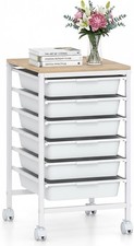 Rolling Cart with Drawers 6 Drawer Rolling Storage Cart with Wooden Tabletop