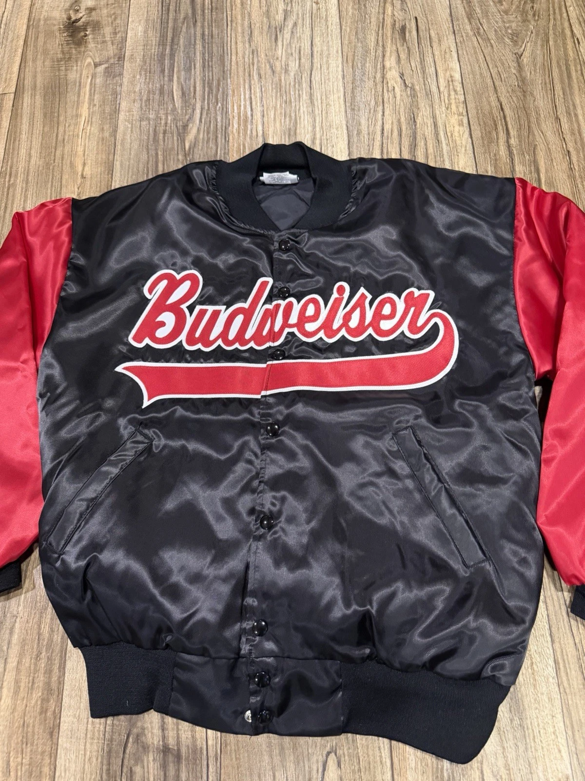 Vintage 1990s Hartwell Sports Budweiser Satin Silk Bomber Jacket Size Medium - product detail image 2