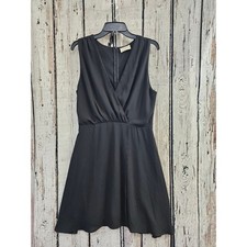 Everly Skater Dress Women L Black Solid V-Neck Sleeveless Little Black Fit Flare