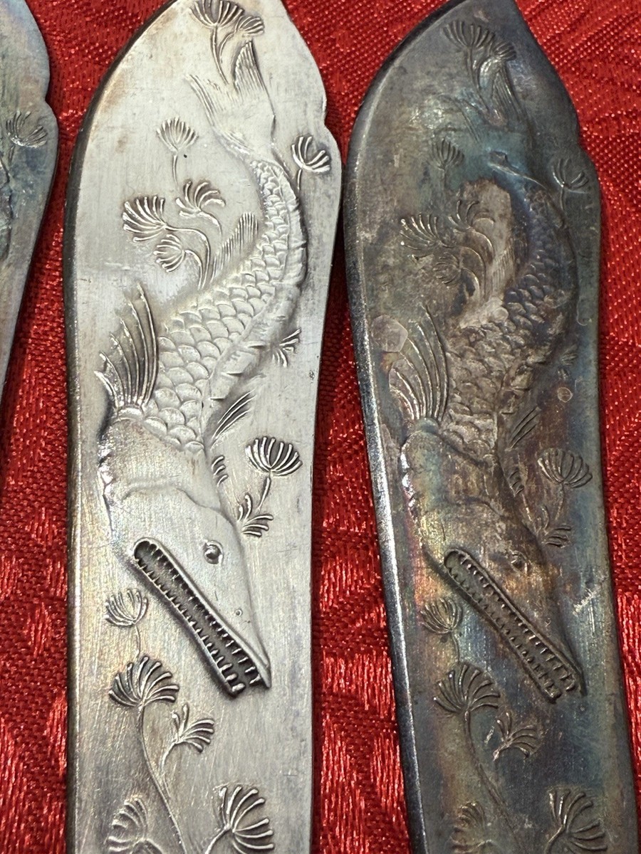 RARE ANTIQUE Krupp Berndorf Antique Silver-Plate Fish Knife Set of