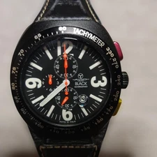 AVIO MILANO BLACK CHRONO Pilot Watch Chronograph Tachymeter Leather Strap Used