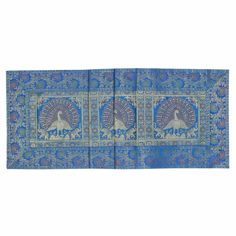 Vintage Silk Bland Brocade Table Cloth Cover Mat Indian Table Runner Elephant - Image 4 of 4