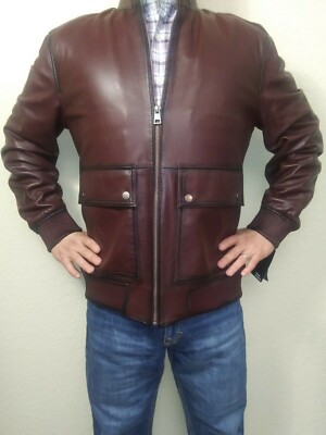 NWT. Murano Leather Jacket Lambskin Coat Large. Maroon. Full