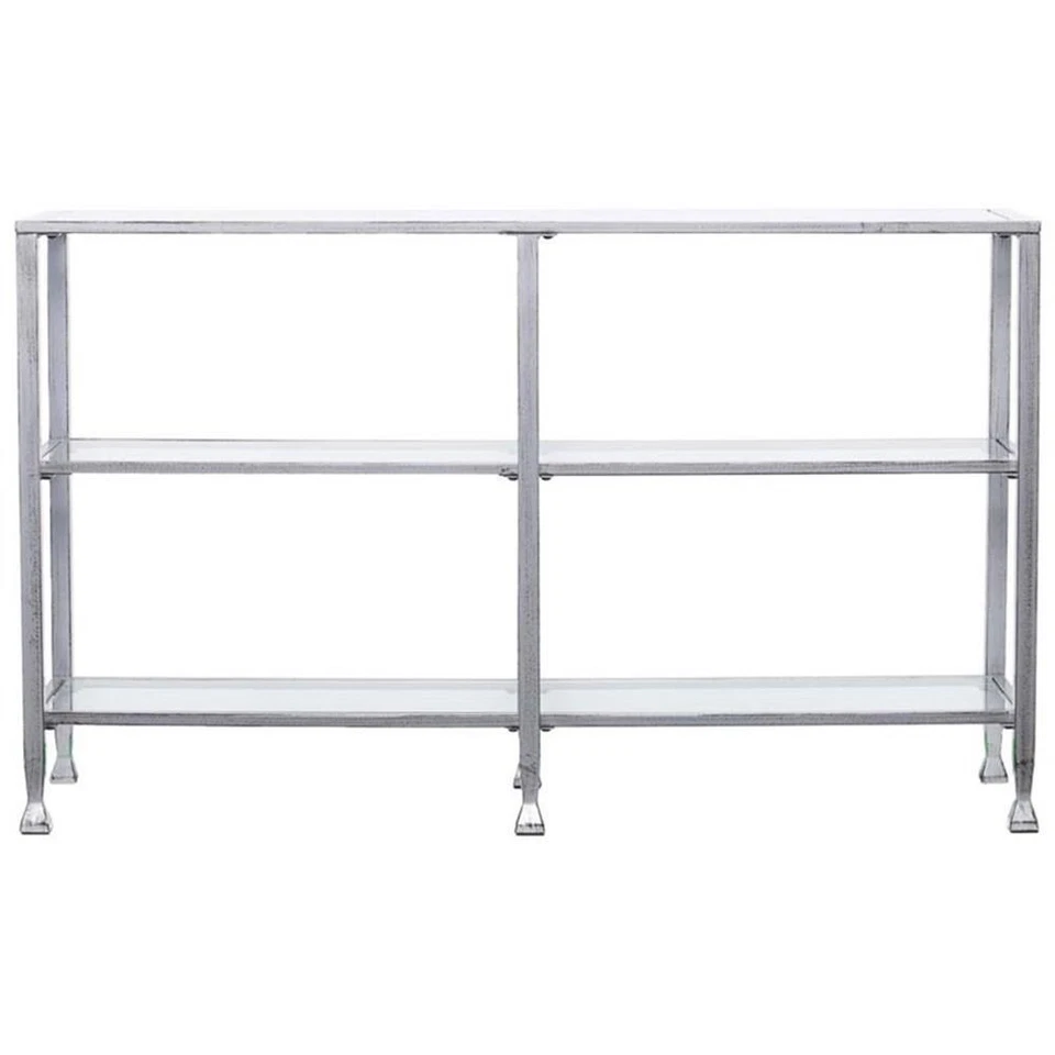 SEI Furniture Jaymes 3 Shelf Glass Top Console Table in Silver - Image 4 of 4