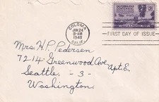 STAMP US SCOTT 954 "California Gold-Sutter's Mill" 3 CENT 1948 FDC - B