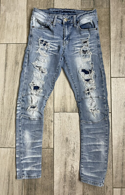 Rue21 Premium Arc Skinny Jeans Mens Sz 30x30 Supreme Flex Blue Denim Distressed