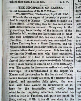 BLEEDING KANSAS WAR Missouri Border Ruffians Free-Staters Slavery 1856 ...