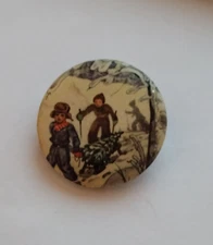 Children Hauling A Christmas Tree Snow Scene JCP JC Penneys Small Badge Pin