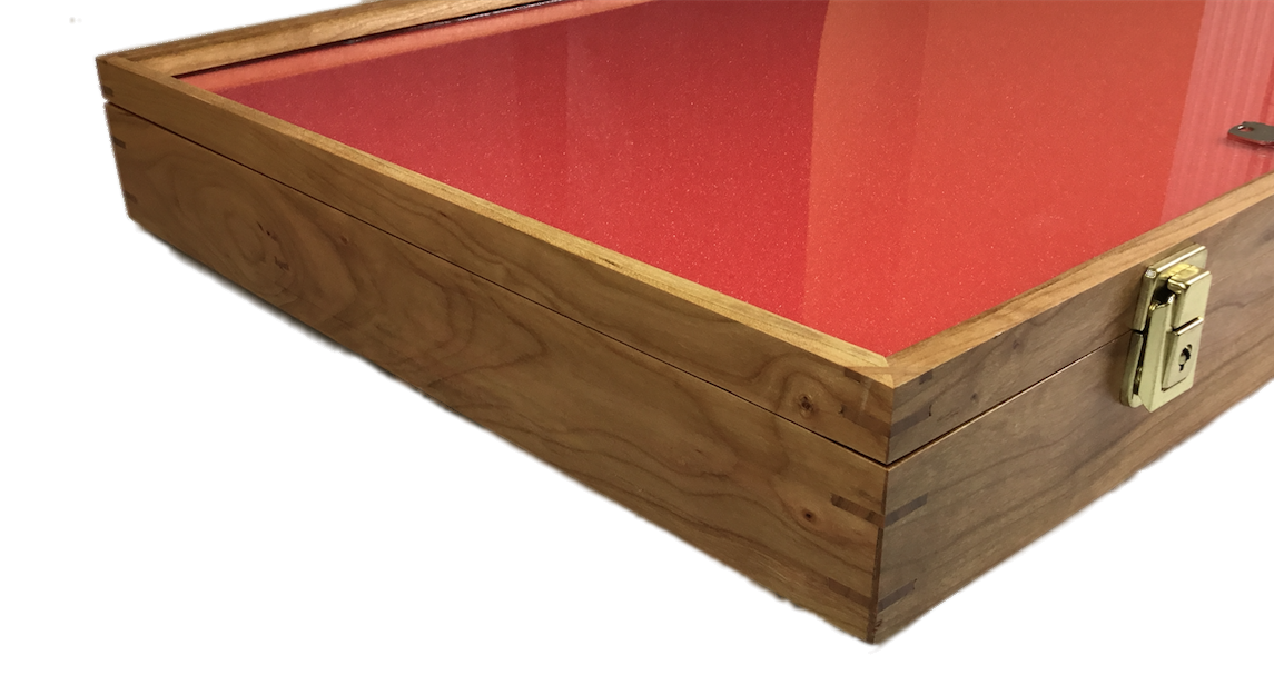 Cherry Wood Display Case 16"x9"x2" - For Arrowheads, Knives, Coins, Collectibles