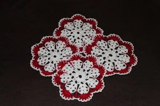 New Hand Crocheted Doily - white red Christmas Valentine  set of 4