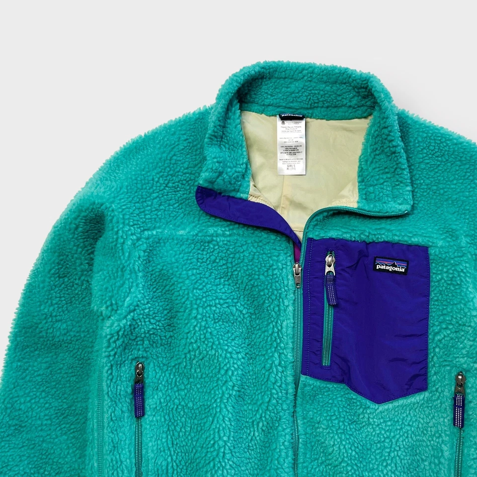 Y2K винтажный Patagonia ретро-X глубокий ворс флисовая куртка, бирюзовый/фиолетовый 2013, девочек XL 14 - Изображение 4 из 4