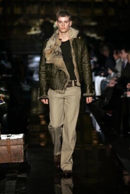 ROBERTO CAVALLI MAN RUNWAY 2005 ONE OF A KIND Green Leather Coyote