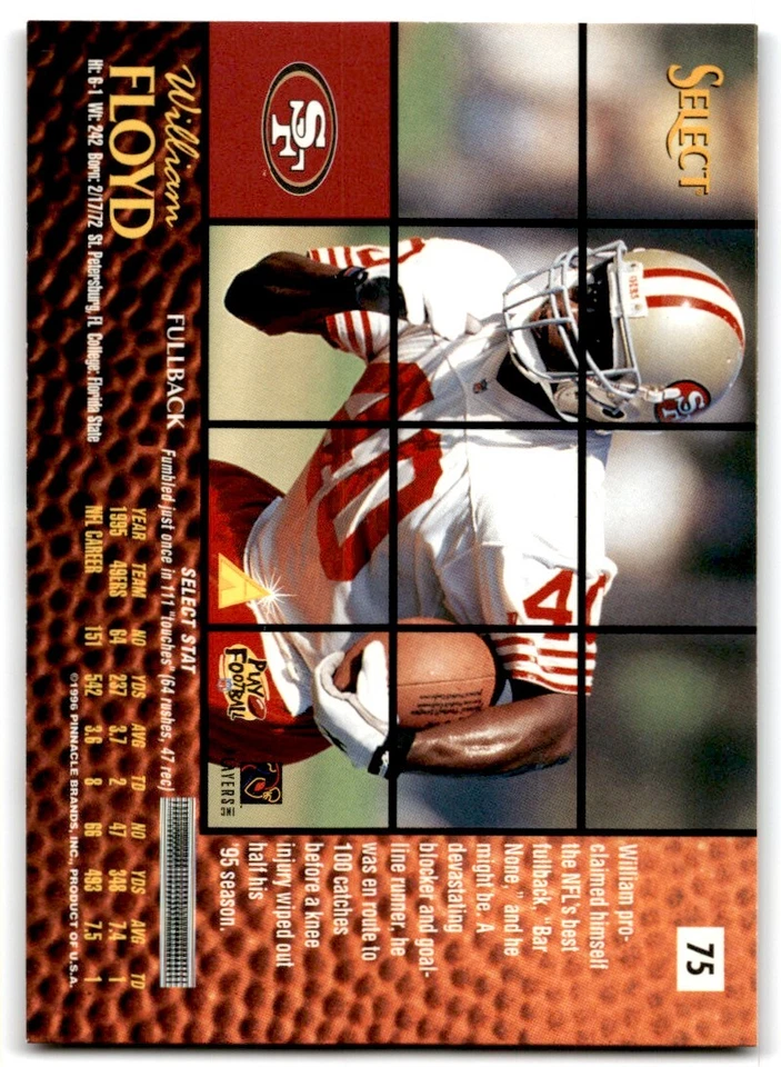 1996 Select William Floyd San Francisco 49ers #75 - Image 2 of 2