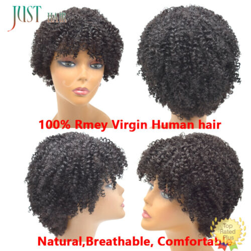 Perruques avant courtes afro kinky bouclées 100 % cheveux humains aucune dentelle pour femmes noires 8 pouces - Photo 1 sur 8