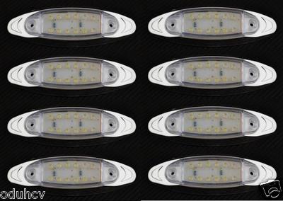 # 8 x White 12V Chrome Bezel Clearance Side Marker Lights Truck Trailer Bus Van