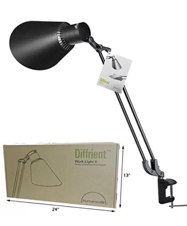 New Humanscale Diffrient Work Light II 2 Clamp Mount Black Single Arm