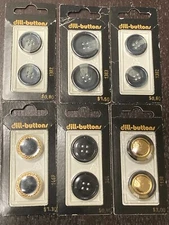 Dill-Buttons Plastic 2 Buttons/6 Pk, Black Gray Gold 3/4" 7/8" 1' Lot of 12