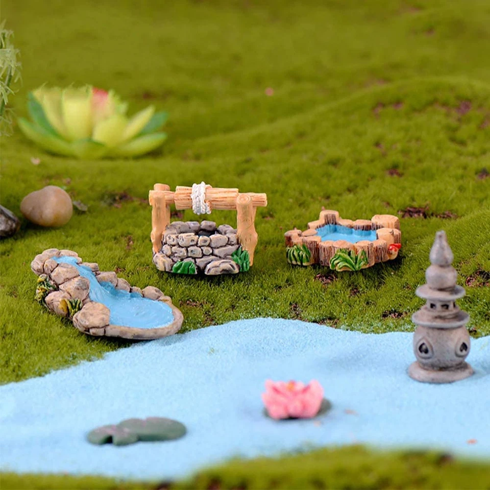 8 Pcs Mini Lighthouse Water Well Bridge Figurines Miniature Gardening Pool Lawn  - image 2 of 4