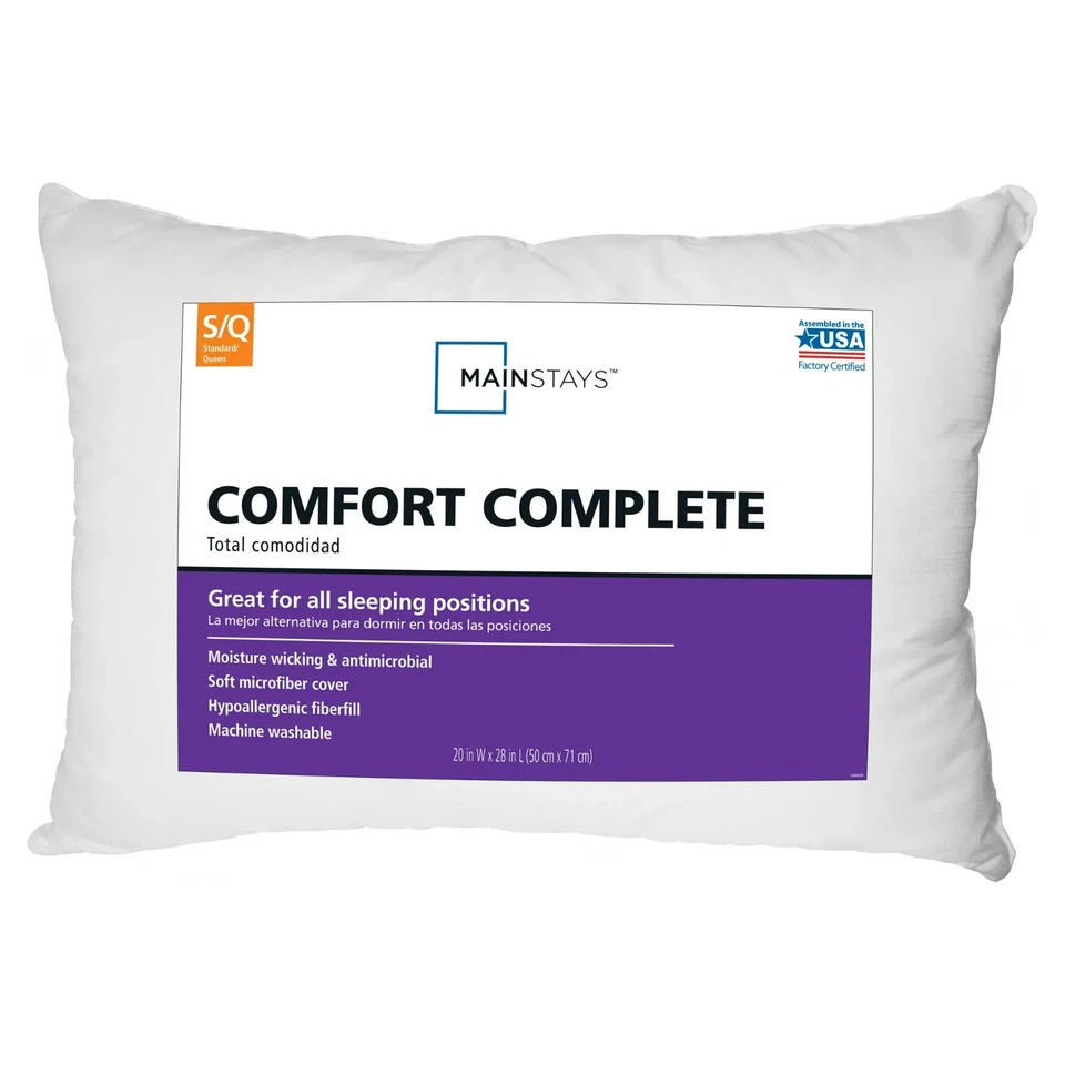 New Mainstays Comfort Complete Bed Pillow, Standard/Queen (2 pack) - Image 2 of 4